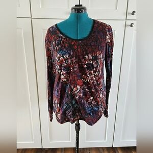 Vera Wang Multicolor Abstract Long Sleeve Top
